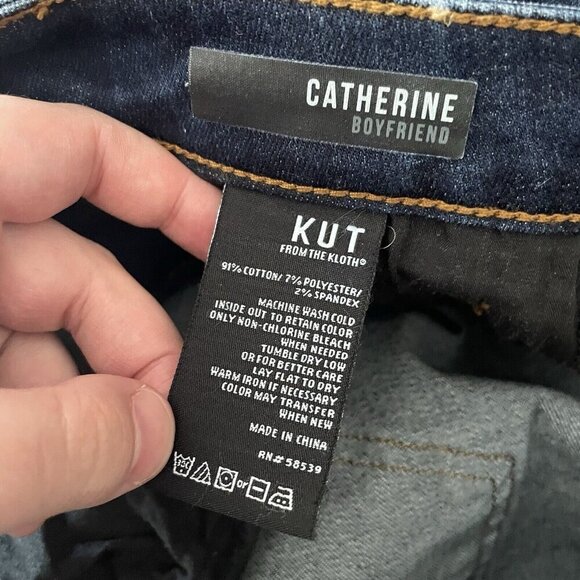 Kut From The Kloth Women SZ 4 Blue Dark Wash Catherine Boyfriend Raw Hem Jeans - Picture 10 of 11